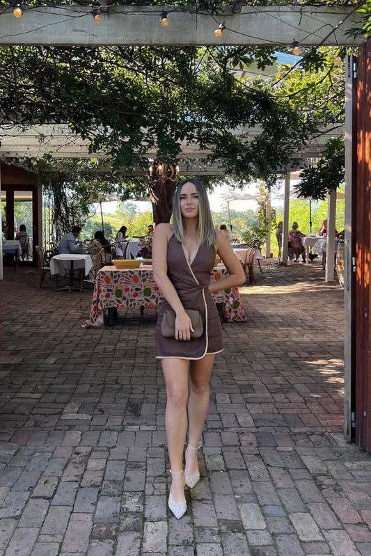 AFFOGATO TWIST MINI DRESS | CHOCOLATE