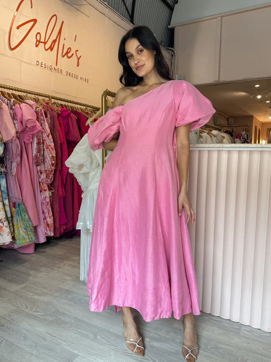 ARISTA TULIP SLEEVE MIDI DRESS | PINK