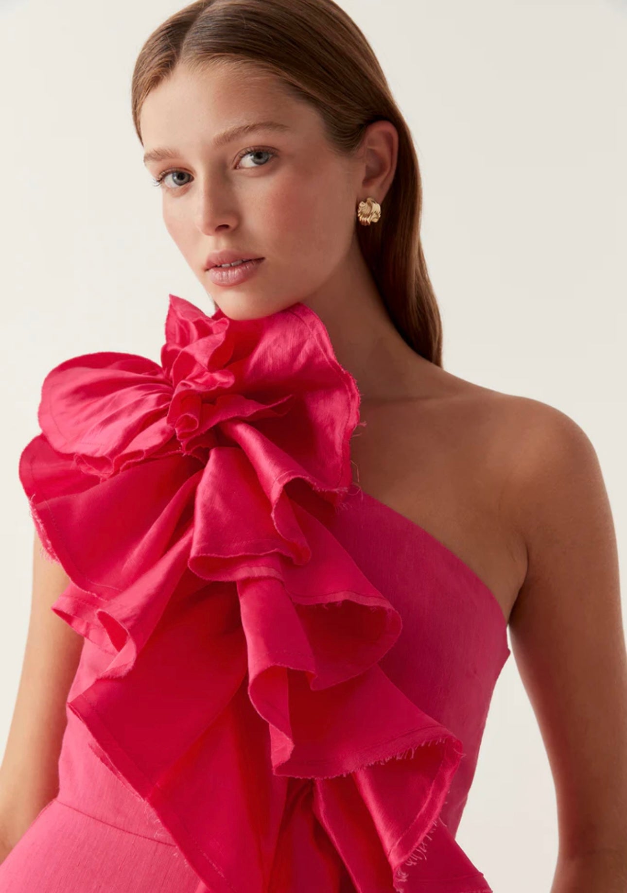ADELIA RUFFLE MIDI DRESS | BOUGAINVILLEA RED