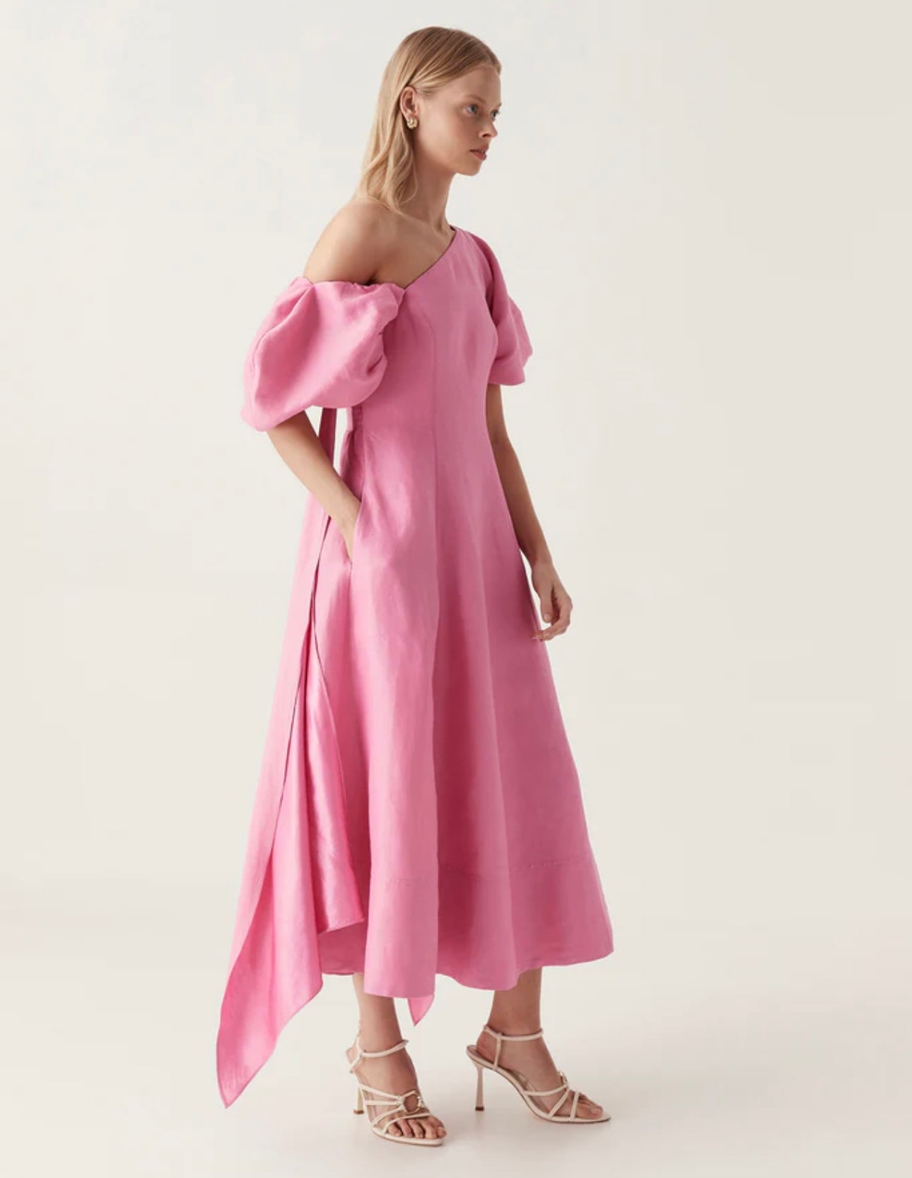 ARISTA TULIP SLEEVE MIDI DRESS | PINK