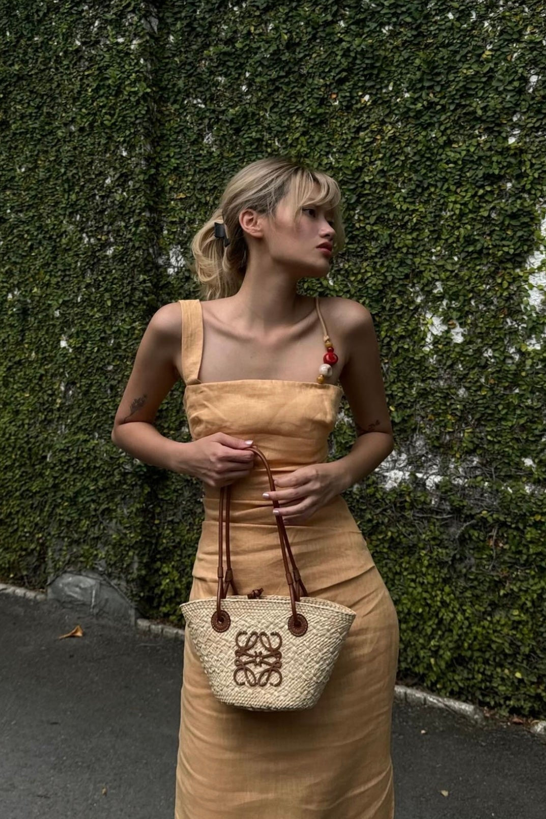 ANTONIA BEADED MIDI DRESS | LIGHT TAN