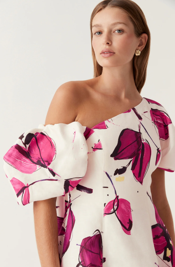 ARISTA TULIP SLEEVE MIDI DRESS | FALLING FLOWERS