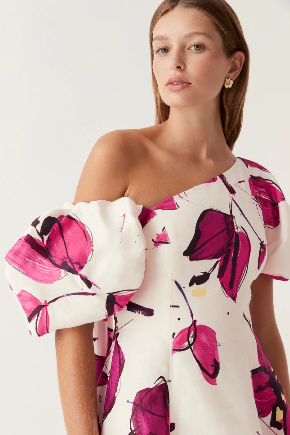 ARISTA TULIP SLEEVE MIDI DRESS | FALLING FLOWERS