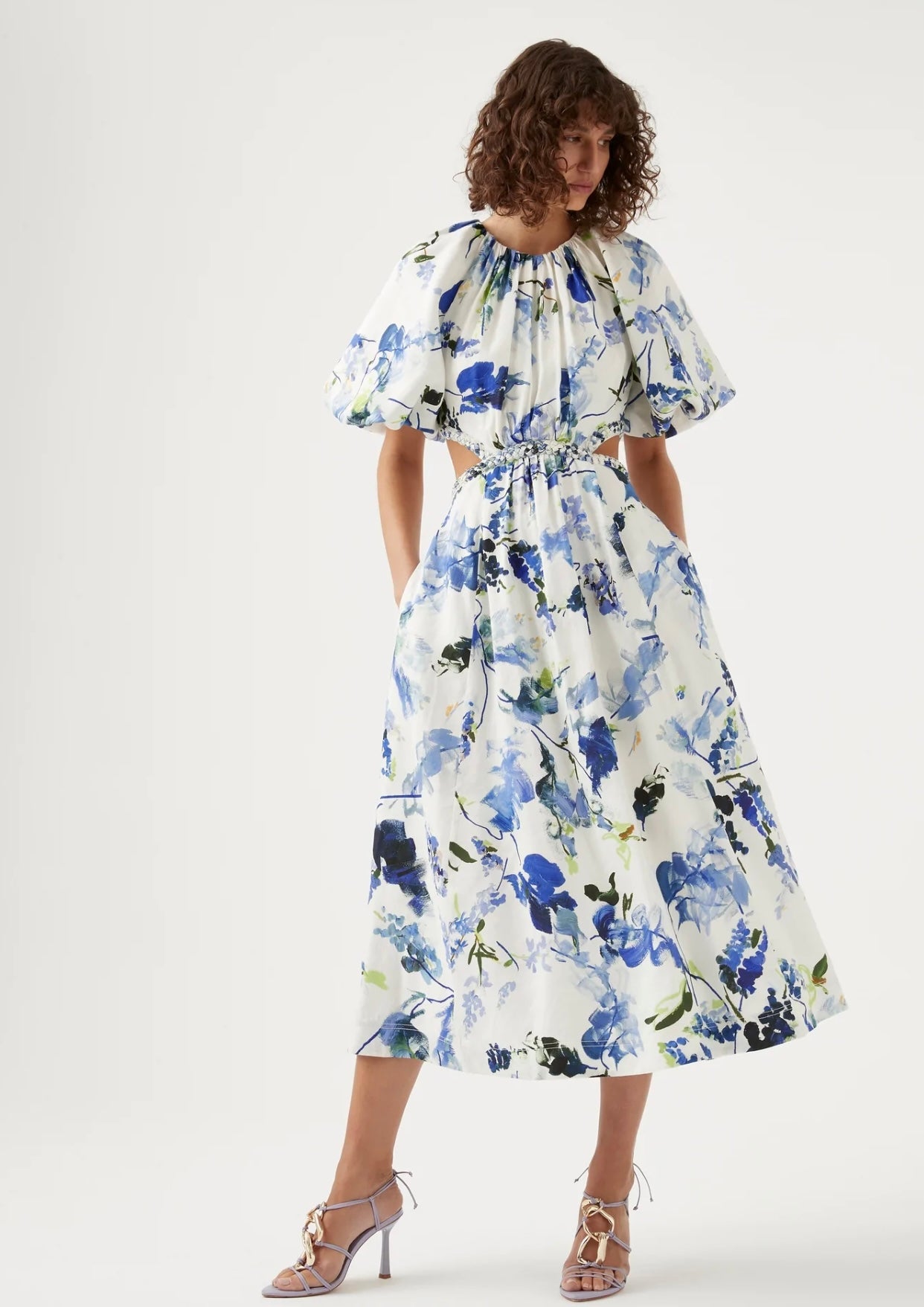 CAPUCINE PUFF SLEEVE MIDI DRESS