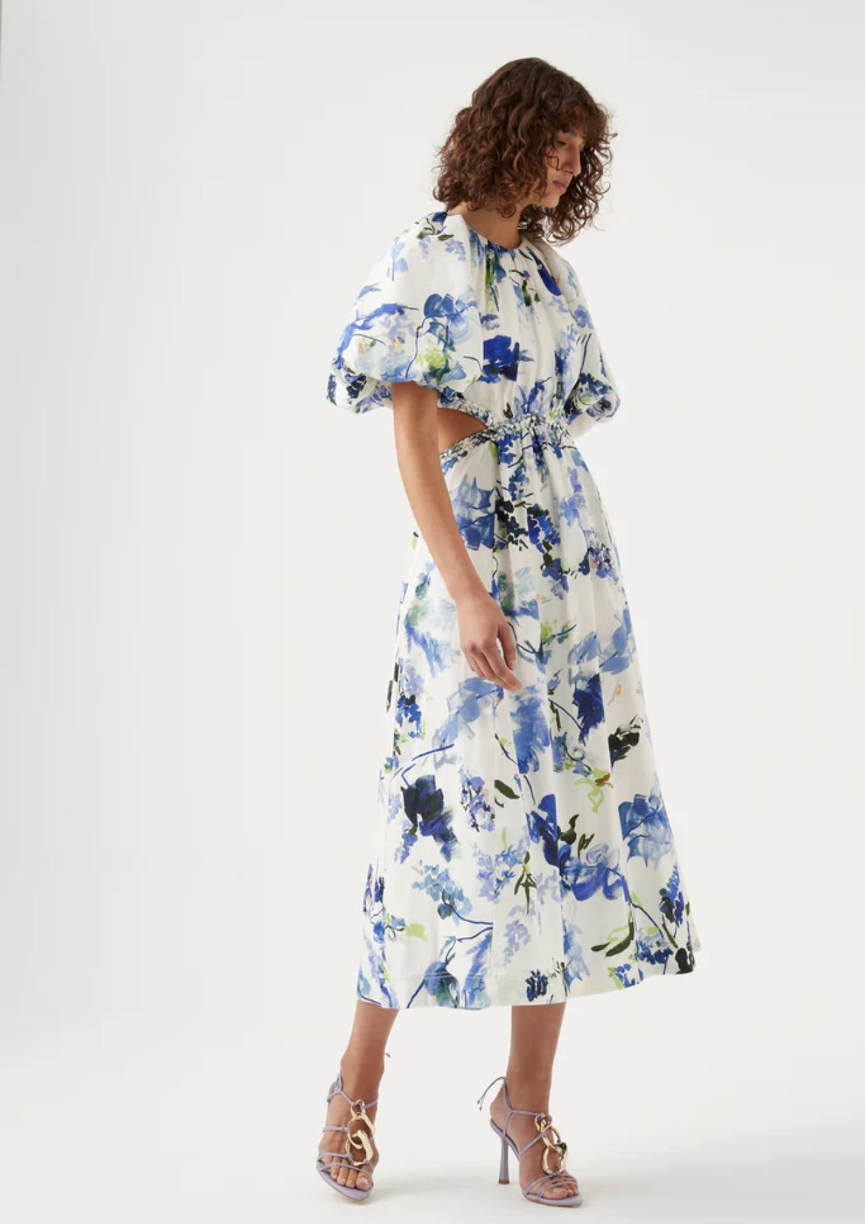 CAPUCINE PUFF SLEEVE MIDI DRESS