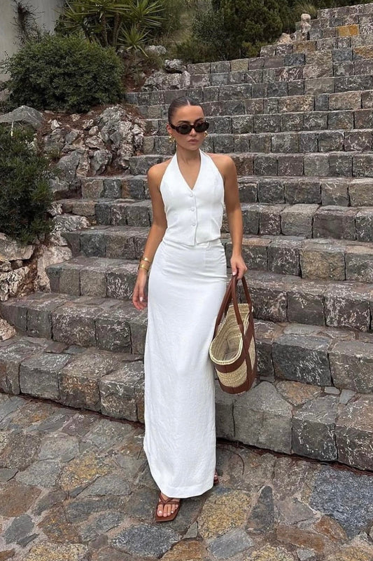 OYSTER VEST & SKIRT SET | WHITE