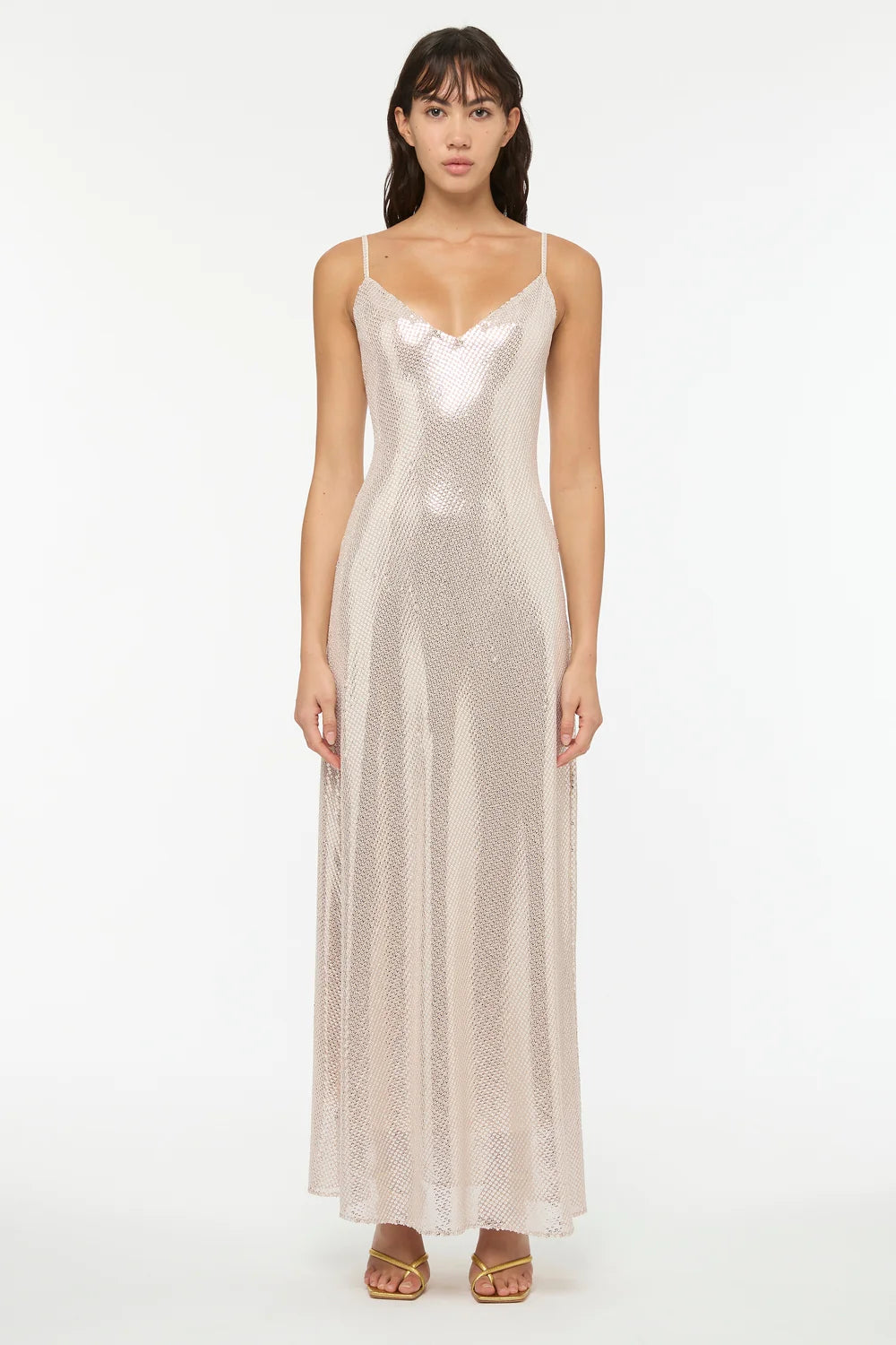 HIGH VOLTAGE SLIP DRESS | NUDE/SILVER