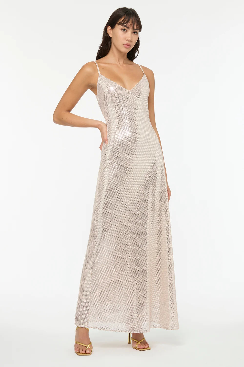 HIGH VOLTAGE SLIP DRESS | NUDE/SILVER