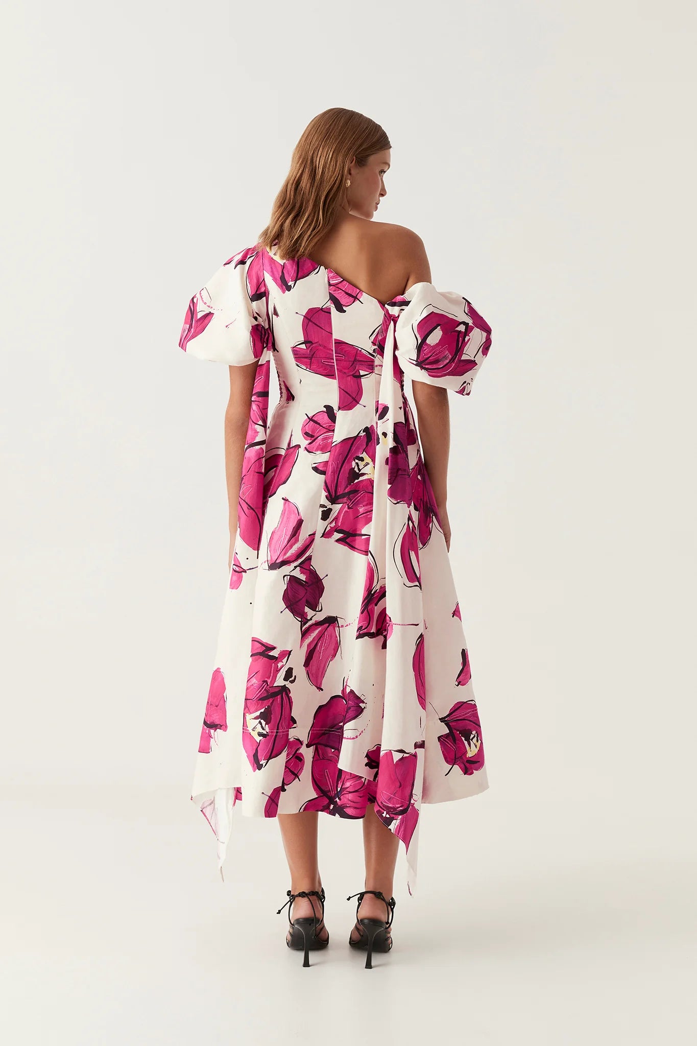 ARISTA TULIP SLEEVE MIDI DRESS | FALLING FLOWERS