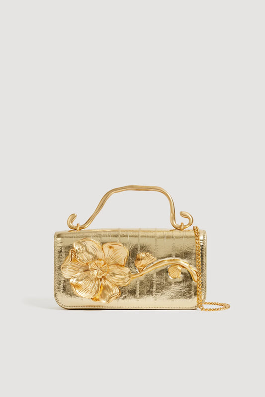 Celeste Emboss Flower Clutch | Gold Eel