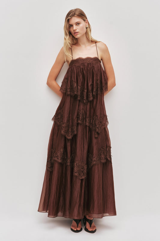 OPHELIA LACE GOWN | CHOCOLATE