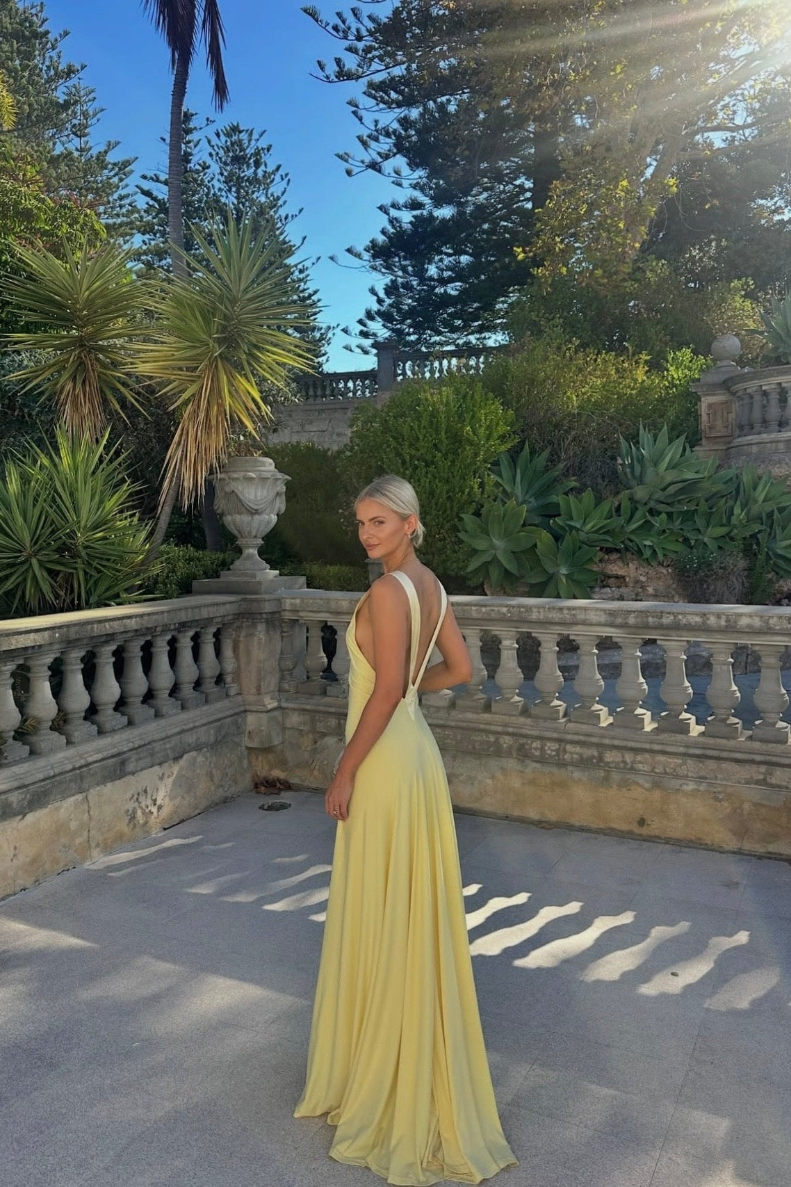 Ance Gria Rosa Gown Lemon elegant evening gown special occasion dress rental Australia