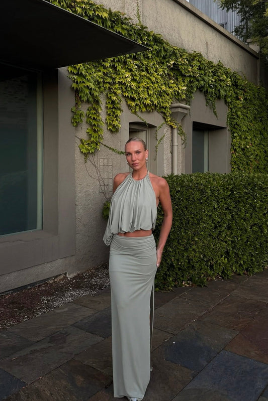 CADENCE RACER MAXI DRESS | PISTACHIO