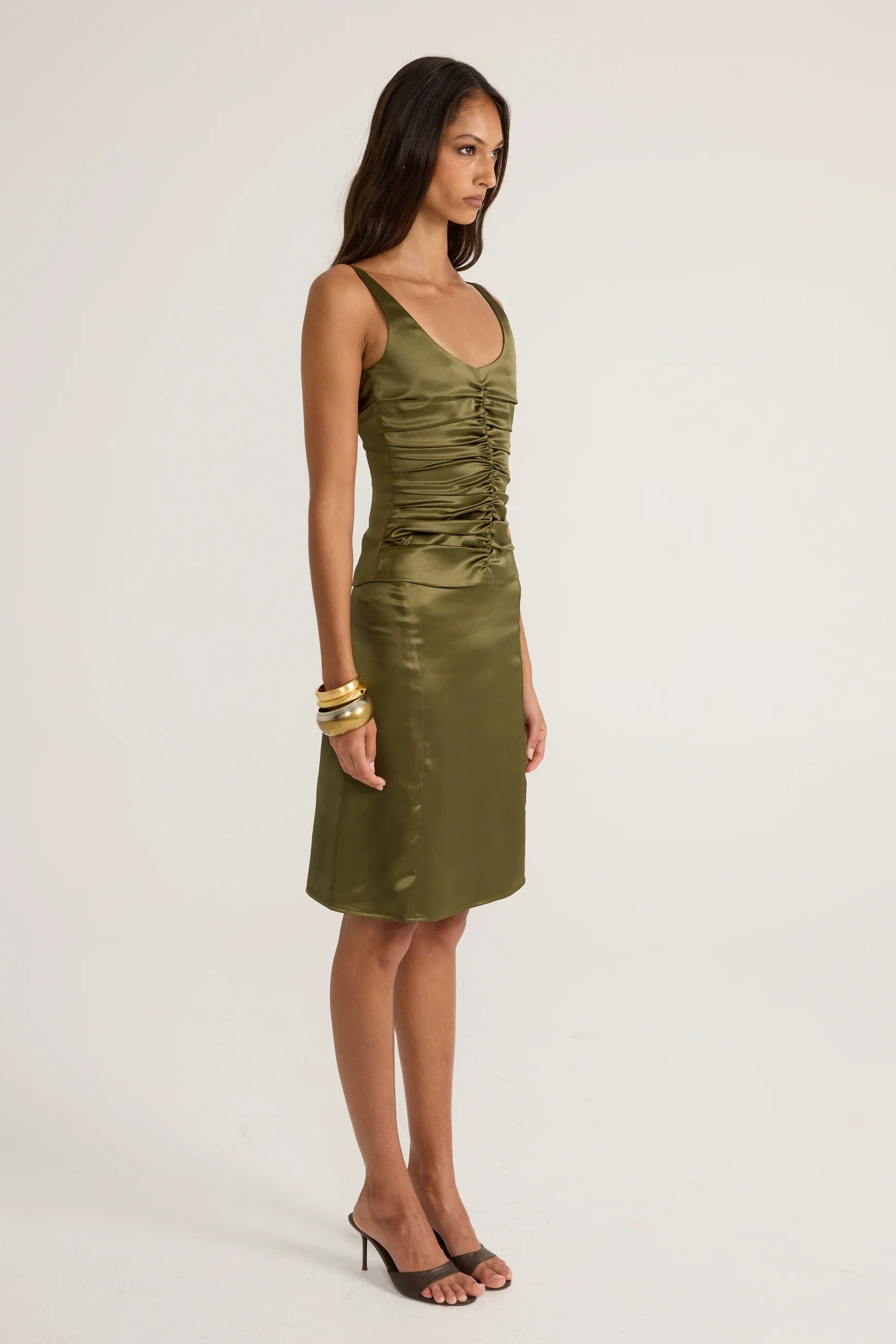 Ance Gria Atlein Set Olive scoop neckline matching set special occasion hire Australia