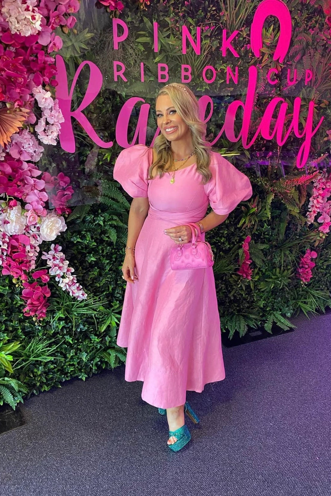 ARISTA TULIP SLEEVE MIDI DRESS | PINK