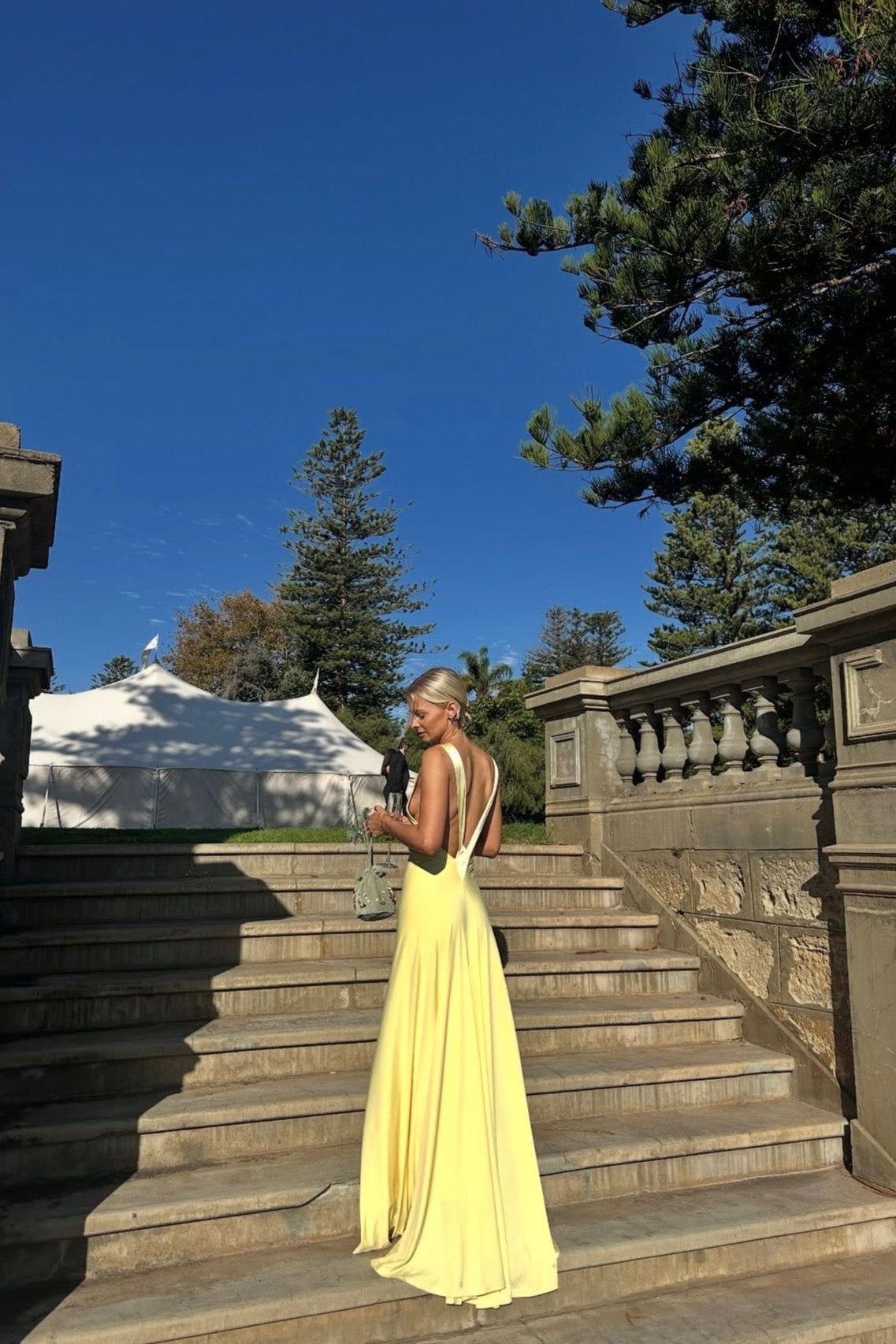 Ance Gria Rosa Gown Lemon designer gown cocktail party formal wear hire Australia