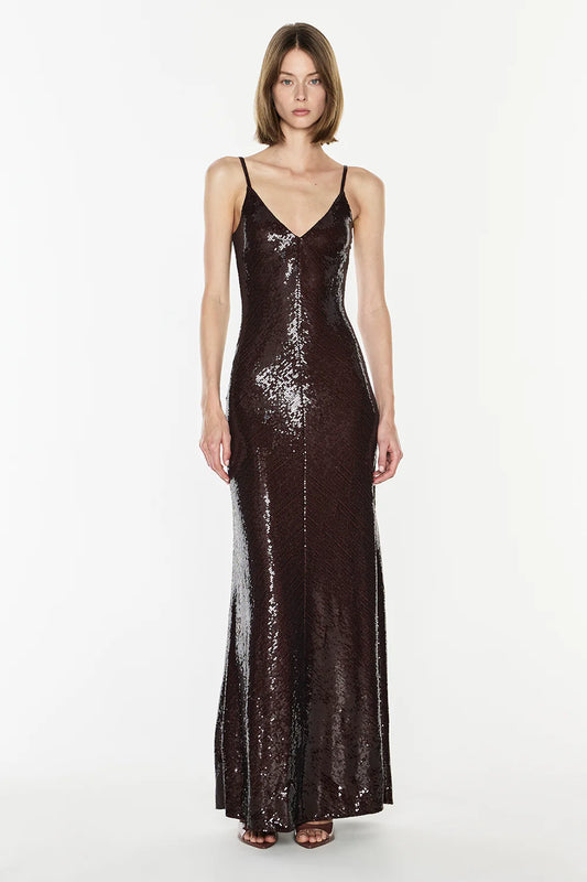 Manning Cartell Dream Maker Slip Dress Espresso sequin maxi formal dress hire Australia
