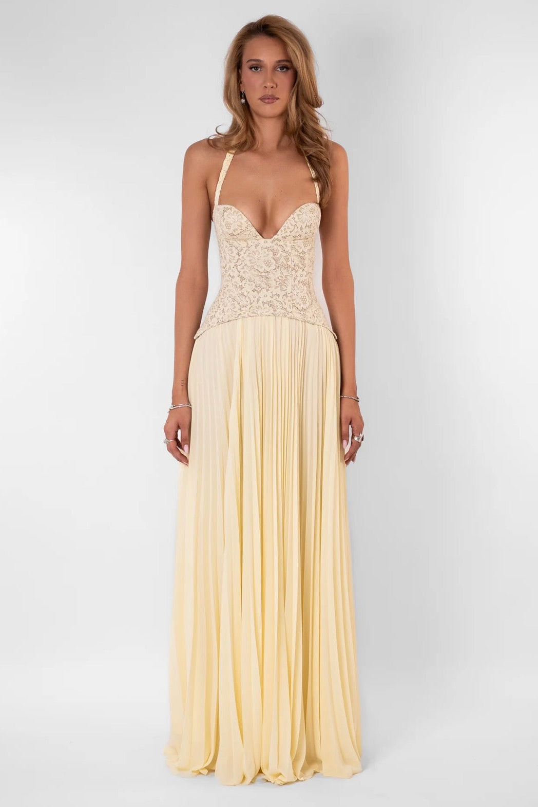 Fenity Gaia Dress Butter yellow viral bestseller maxi dress wedding guest formal hire