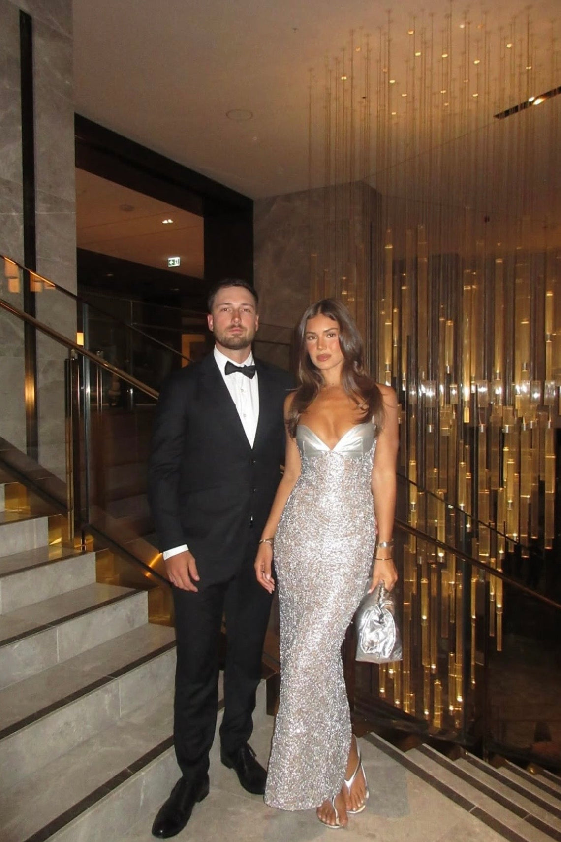 The Dolls House Sira Maxi Dress Silver metallic maxi gown formal event dress rental Australia