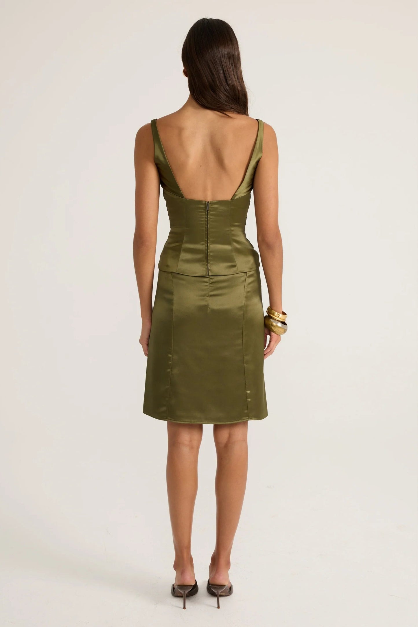 Ance Gria Atlein Set Olive satin two piece formal set rental Australia