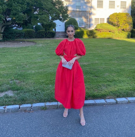 MIMOSA CUTOUT MIDI DRESS | RED