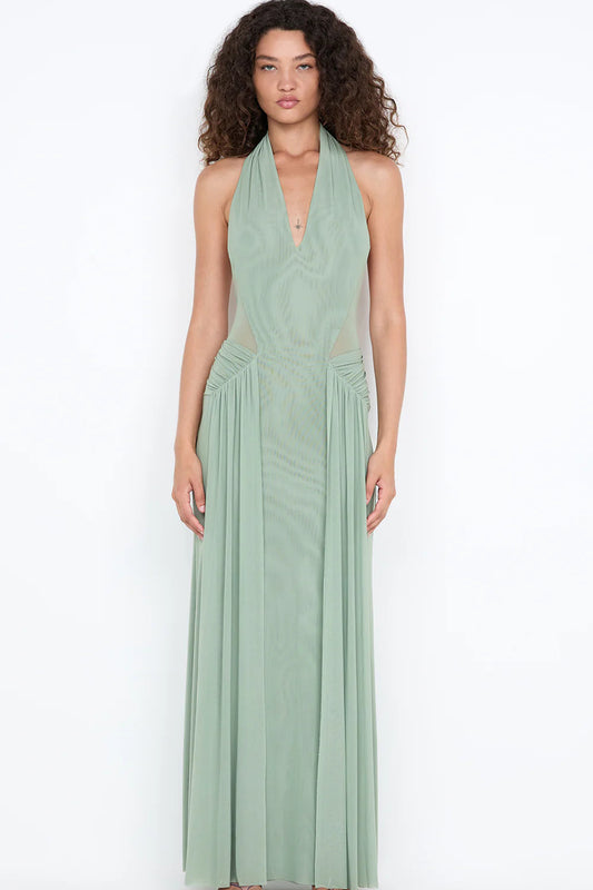 JUNIPER HALTER MAXI DRESS | PISTACHIO