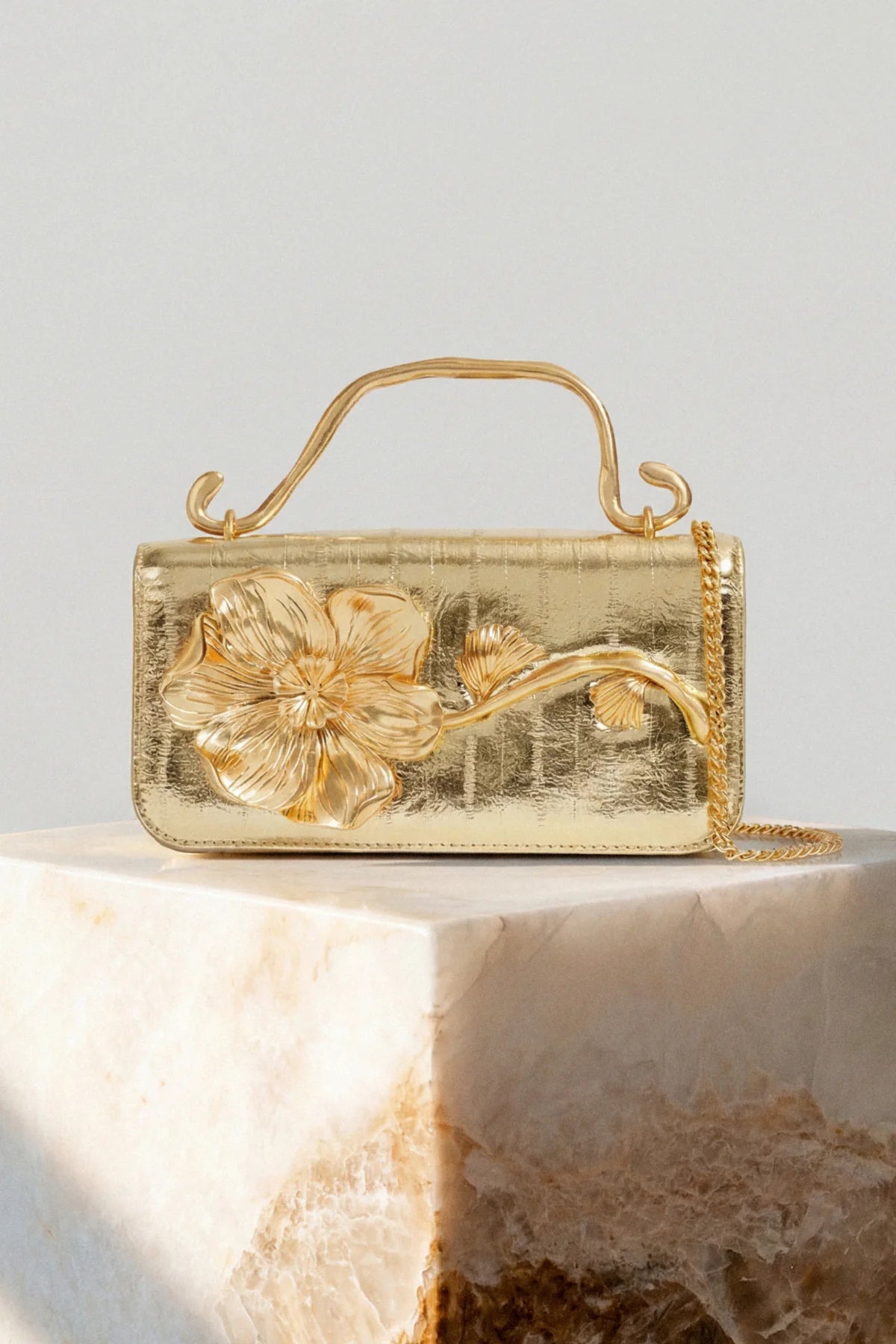 Celeste Emboss Flower Clutch | Gold Eel