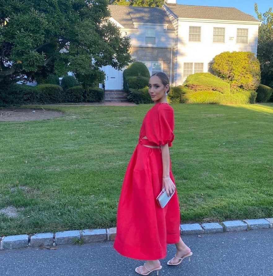 MIMOSA CUTOUT MIDI DRESS | RED