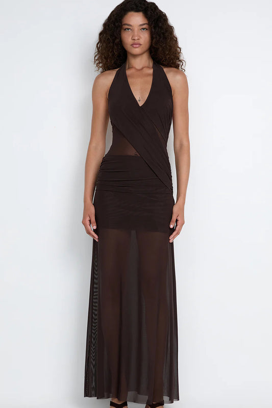 DEIJA HALTER MAXI DRESS | DARK CHOCOLATE
