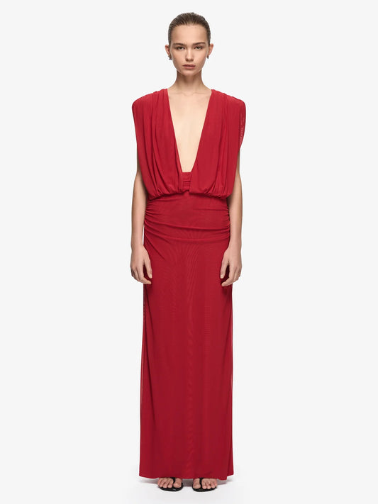 Isora Drape Maxi Dress | Ruby Red