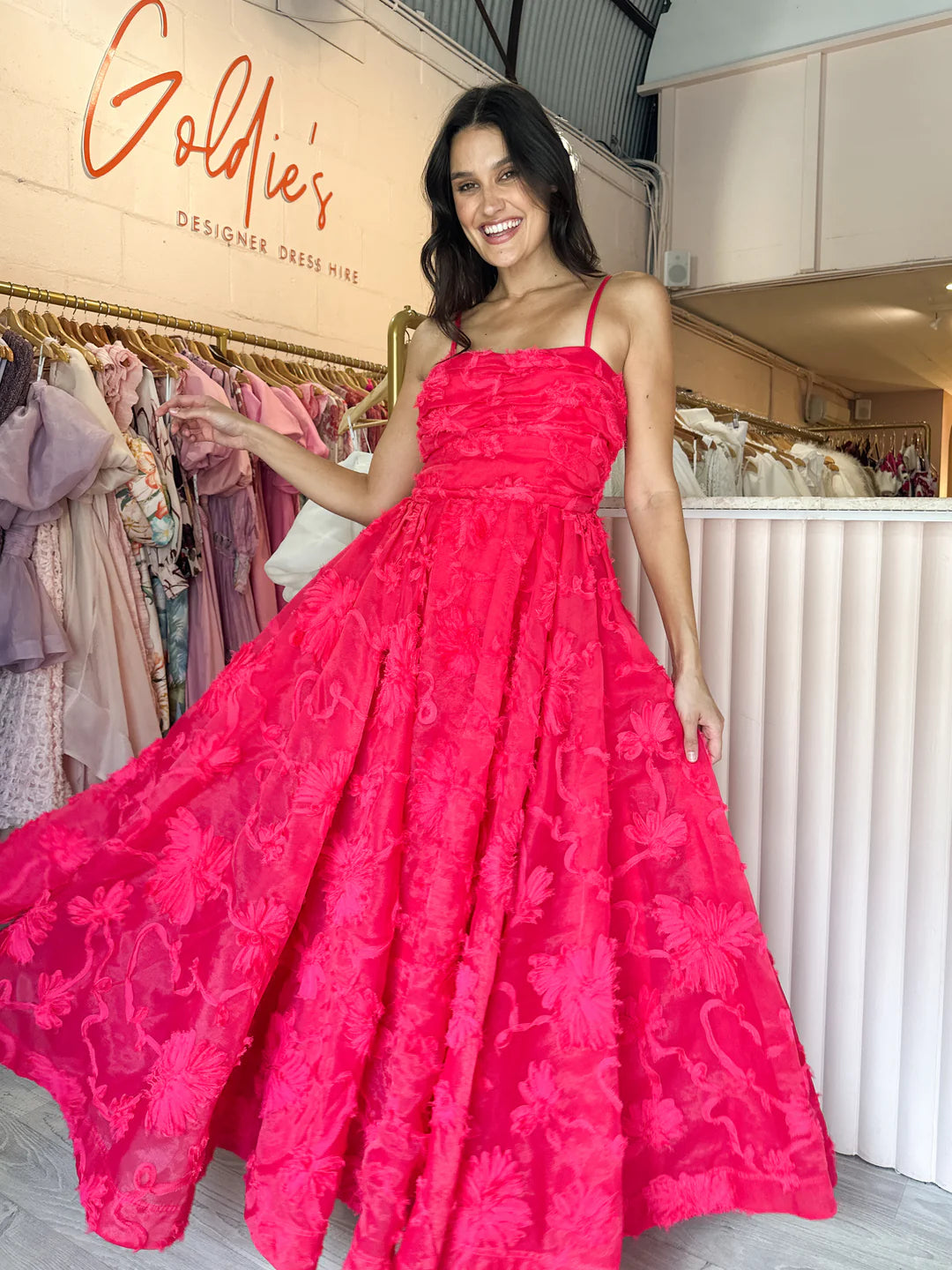 EVANGELINE CORNELLI MAXI DRESS | BOUGAINVILLEA RED