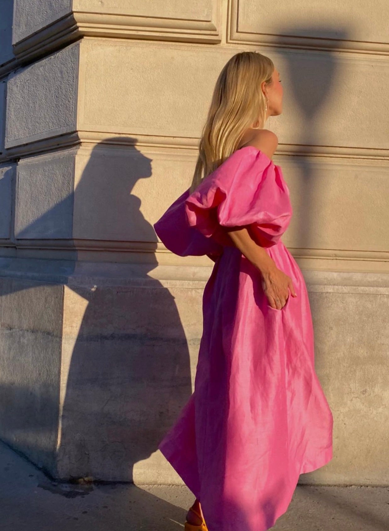 EUGENIE OFF SHOULDER MIDI DRESS | FRENCH ROSE PINK