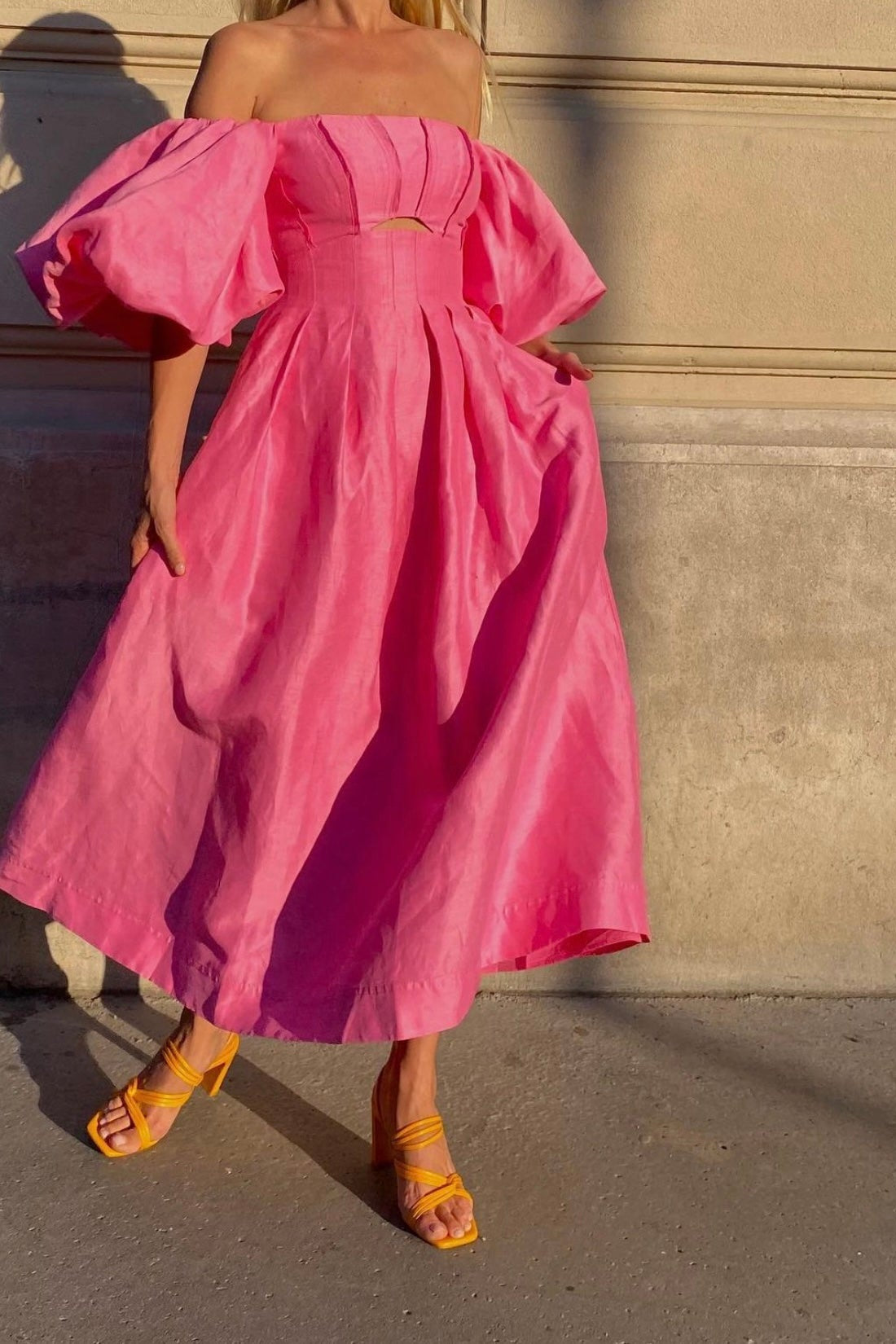 eugenie off shoulder midi dress Aje - Eugenie Off Shoulder Midi Dress - Pink