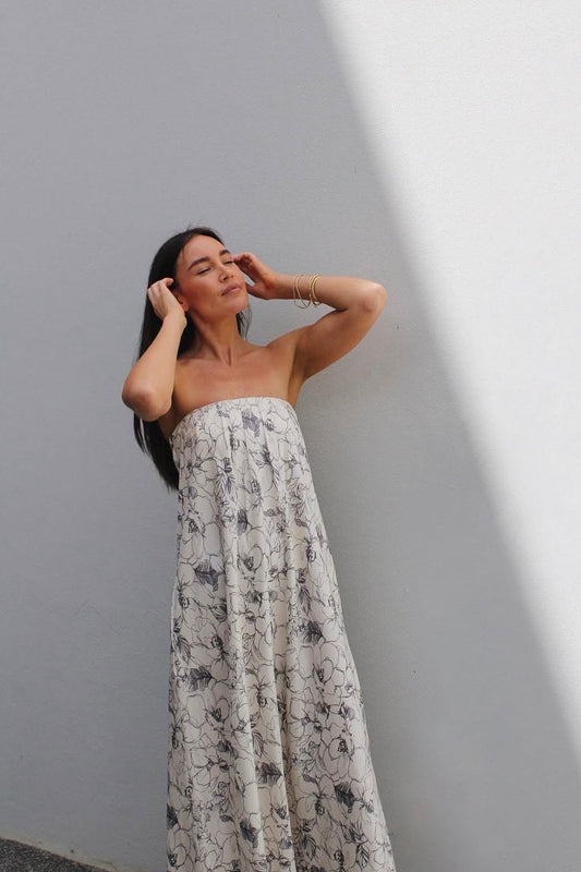 TILLIE STRAPLESS MAXI DRESS | LINEAR FLORAL