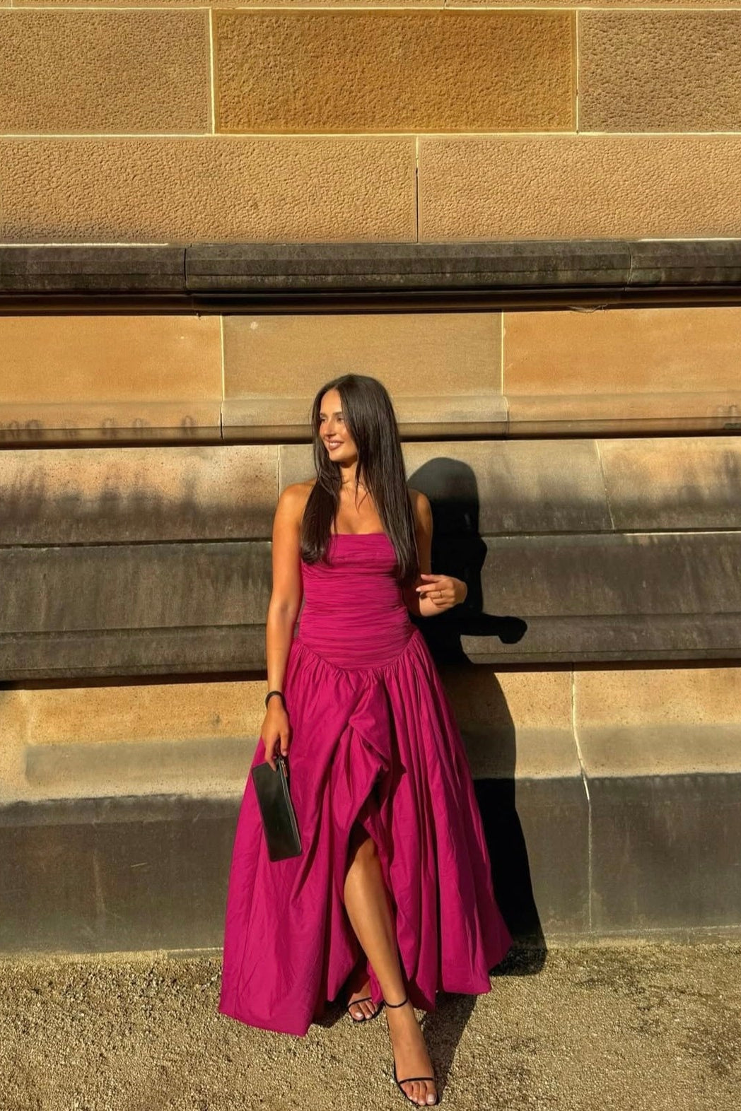 Violette Bubble Hem Maxi Dress | Deep Magenta