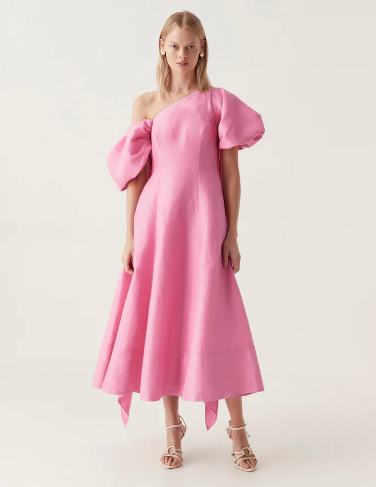 ARISTA TULIP SLEEVE MIDI DRESS | PINK