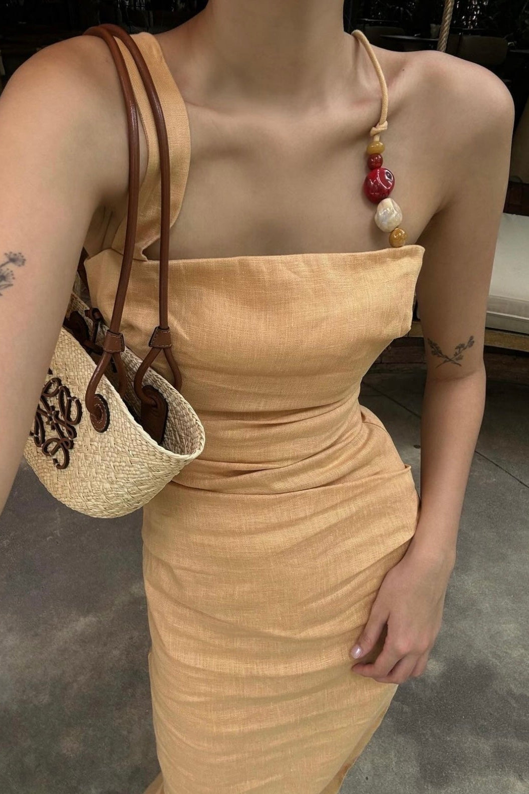ANTONIA BEADED MIDI DRESS | LIGHT TAN DRESSED BY ES ANTONIA BEADED MIDI DRESS | LIGHT TAN DRESSED BY ES