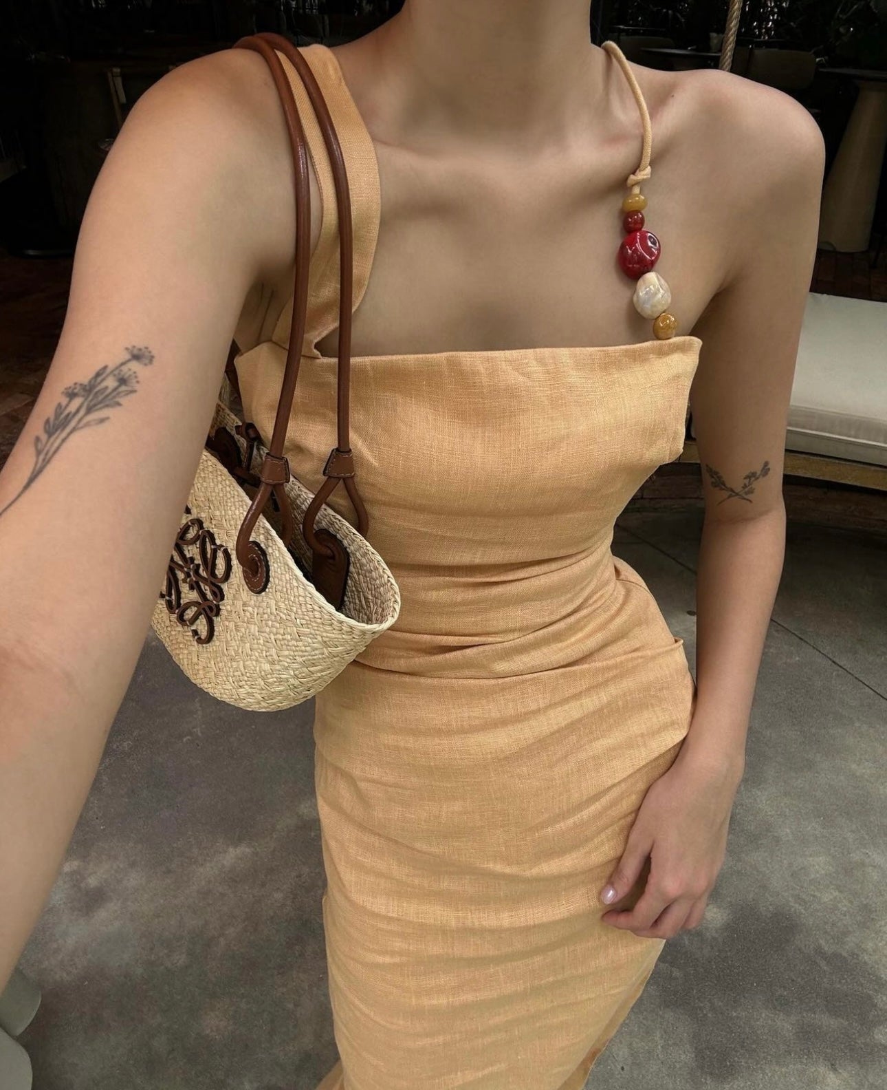 ANTONIA BEADED MIDI DRESS | LIGHT TAN