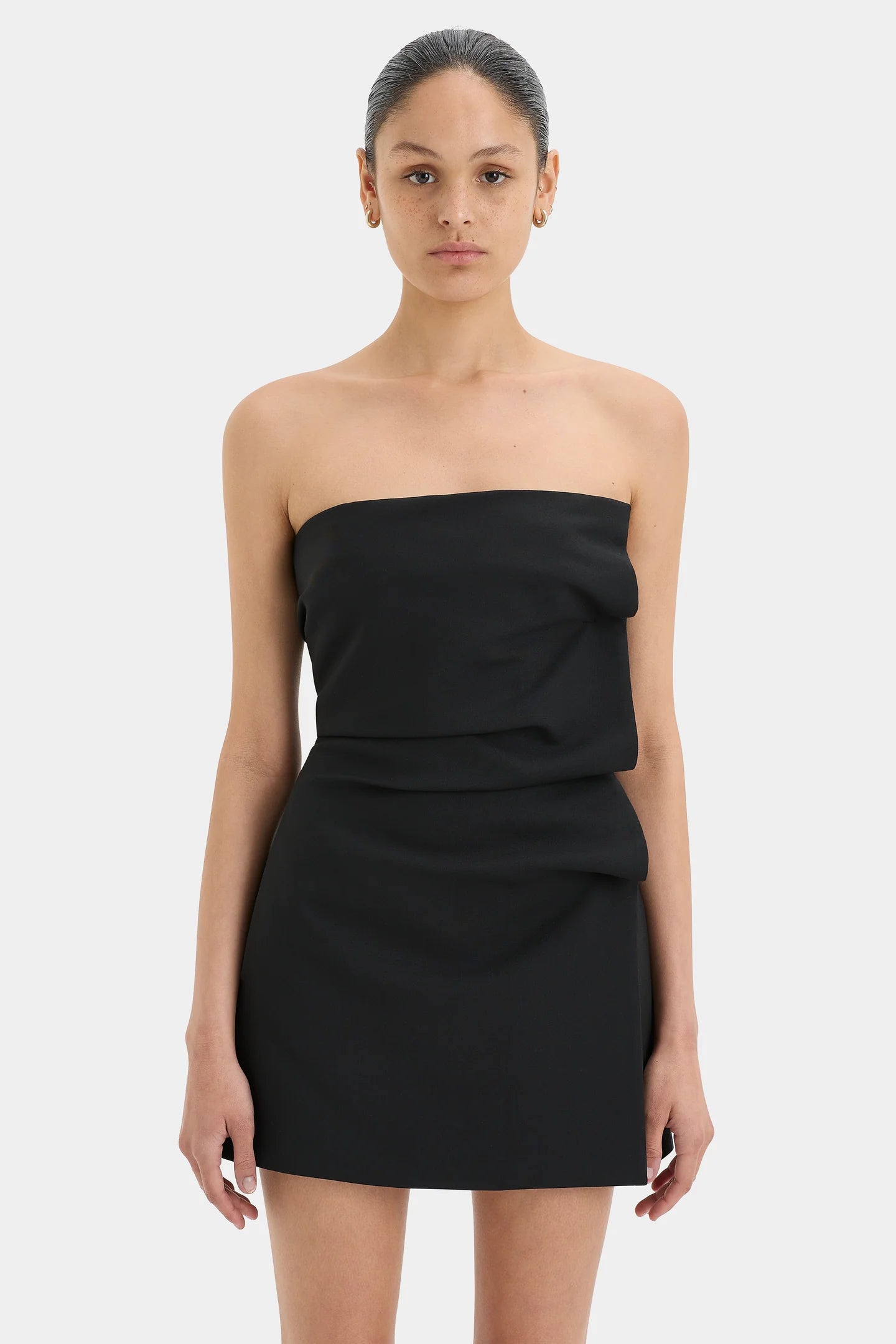 LEONARDO PLEATED MINI DRESS | BLACK