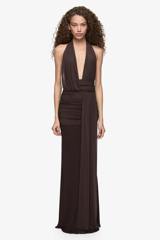 Cassis Drape Maxi Dress | Dark Chocolate