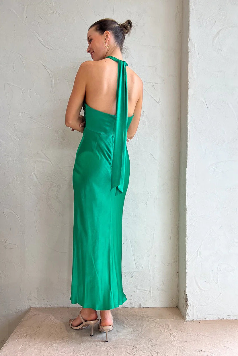 LANA RUCHED HALTER MIDI DRESS | GREEN DRESSED BY ES LANA RUCHED HALTER MIDI DRESS | GREEN DRESSED BY ES