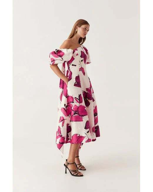 ARISTA TULIP SLEEVE MIDI DRESS | FALLING FLOWERS