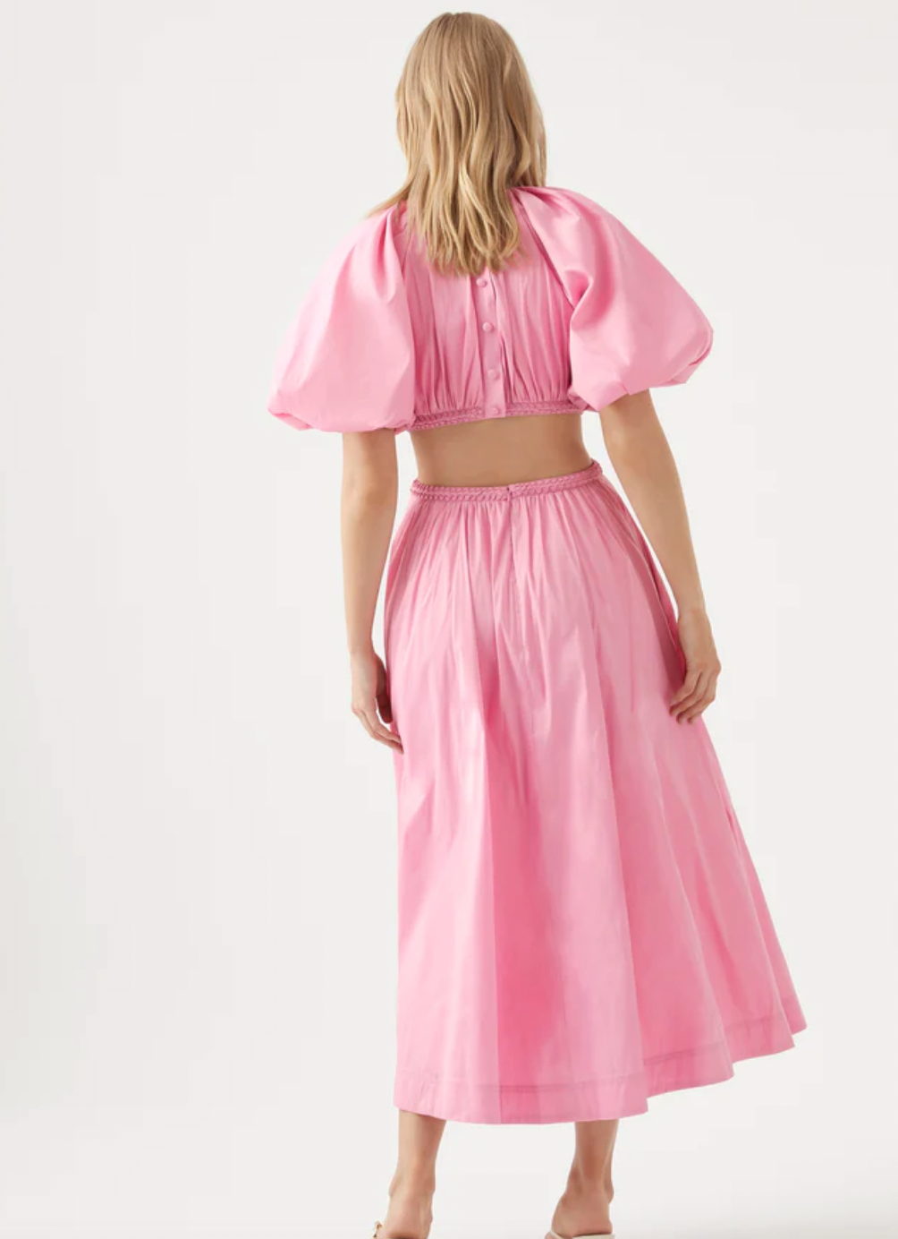 CAPUCINE PUFF SLEEVE MIDI DRESS | PINK