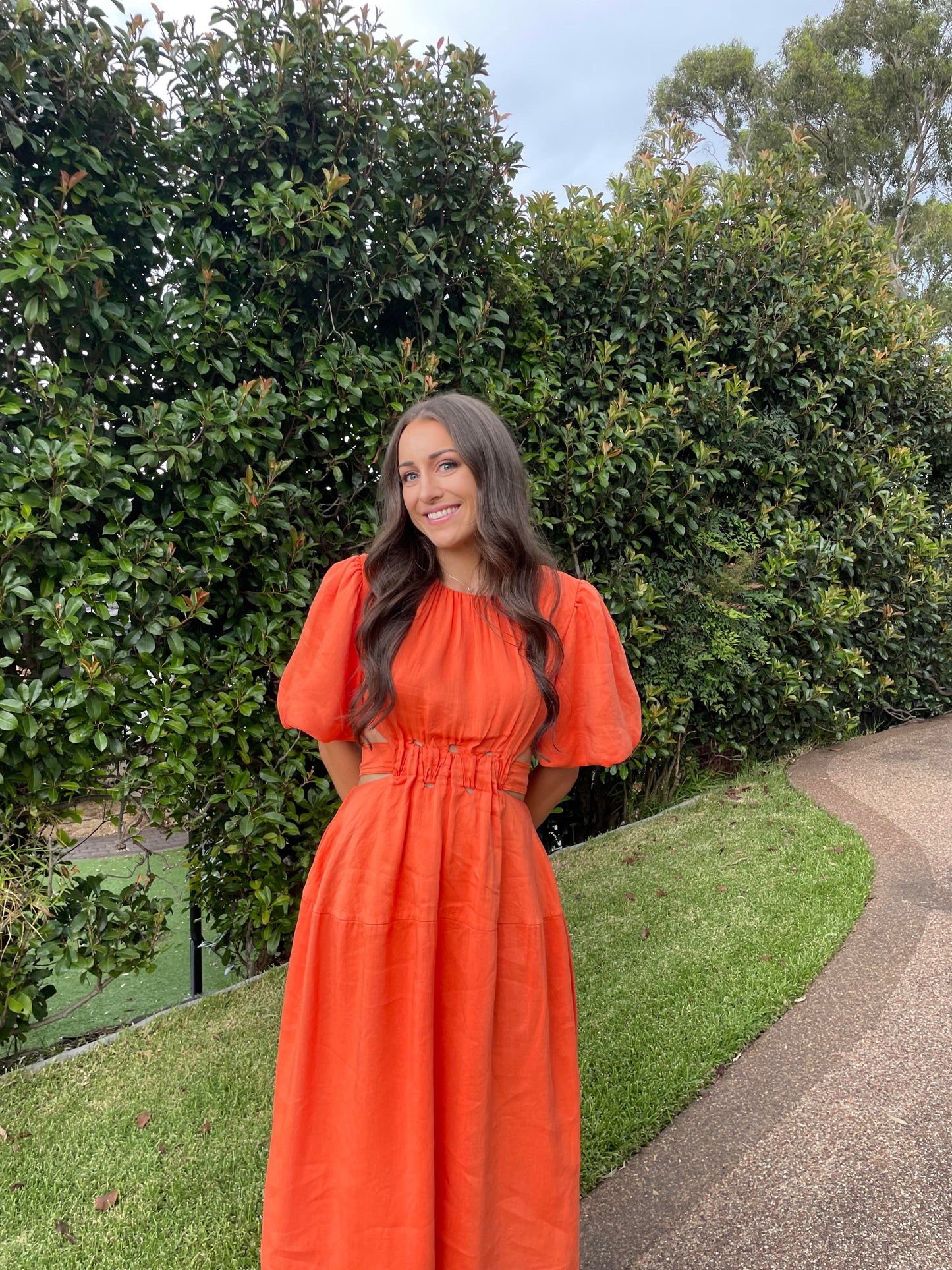 COSETTE TIE BACK MIDI DRESS | ORANGE