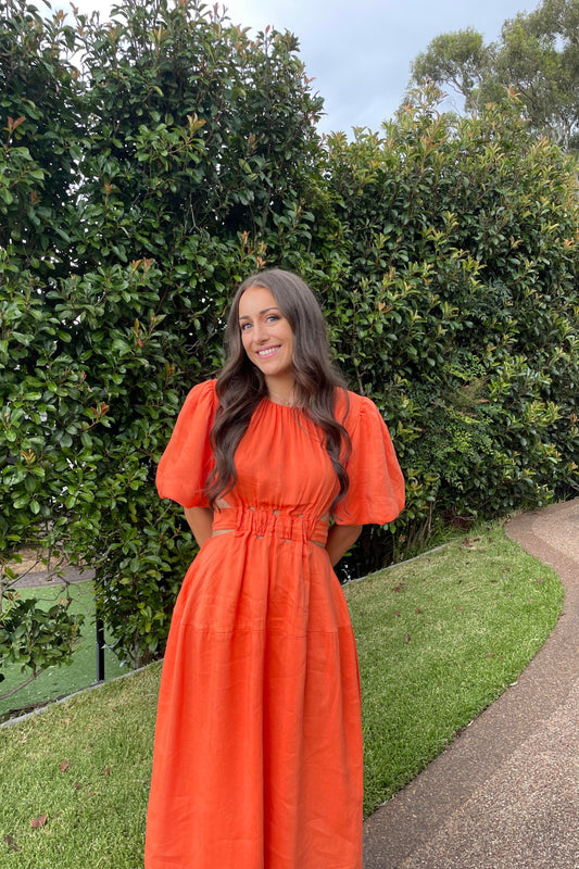 COSETTE TIE BACK MIDI DRESS | ORANGE